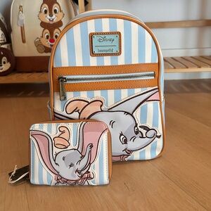 Loungefly Disney Dumbo Striped Backpack and Wallet - NWT